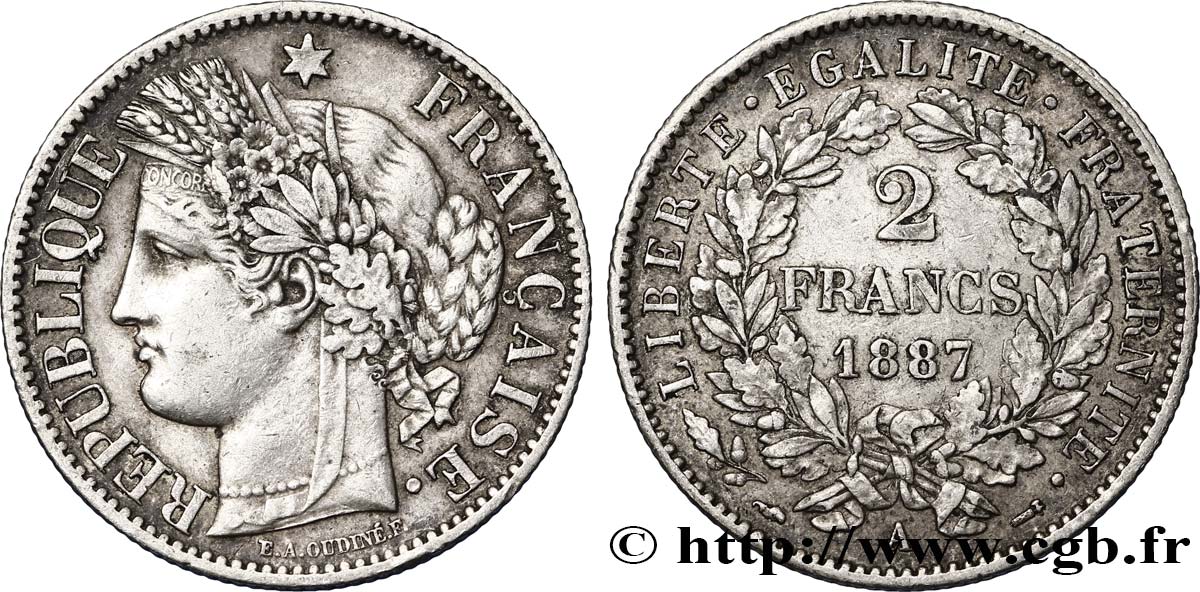 2 francs Cérès, avec légende 1887 Paris F.265/13 SS48 