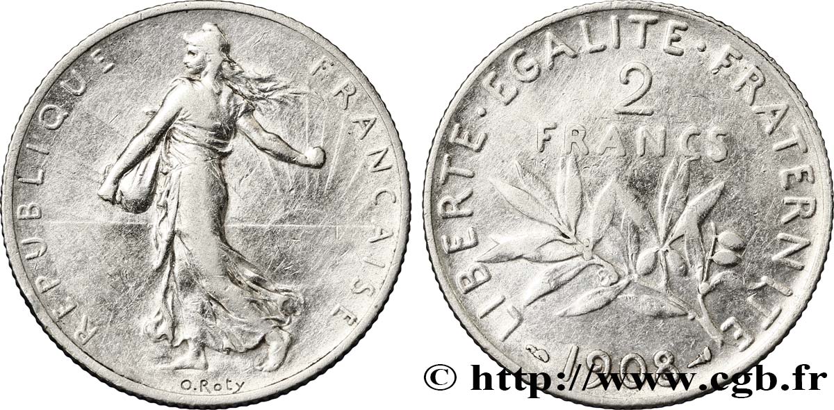 2 francs Semeuse 1908  F.266/10 MB30 