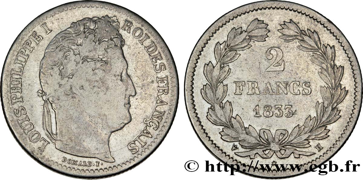 2 francs Louis-Philippe 1833 La Rochelle F.260/21 TB15 