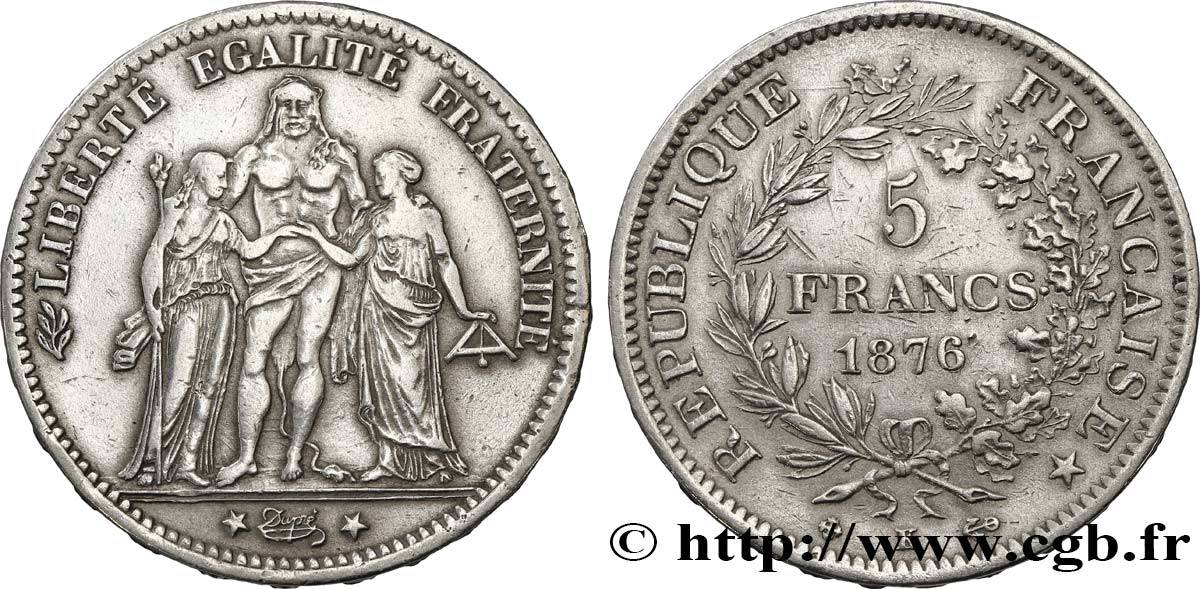 5 francs Hercule 1876 Bordeaux F.334/18 SS40 