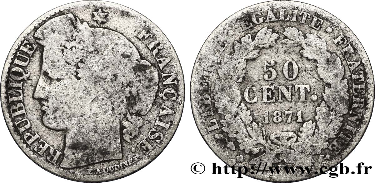 50 centimes Cérès, IIIe République 1871 Bordeaux F.189/2 RC10 
