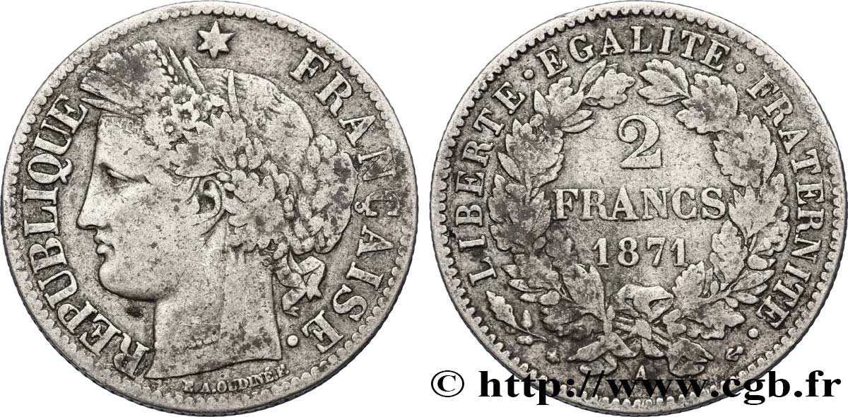 2 francs Cérès, avec légende 1871 Paris F.265/4 VF25 
