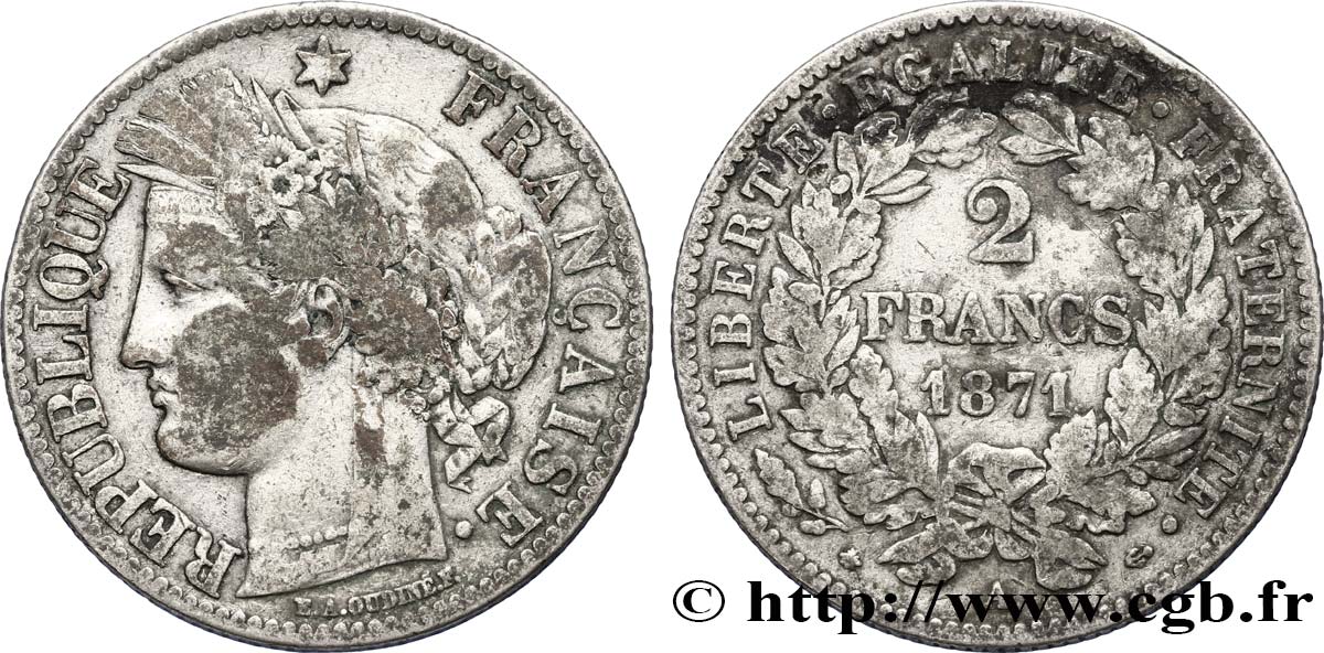 2 francs Cérès, avec légende 1871 Paris F.265/4 TB25 