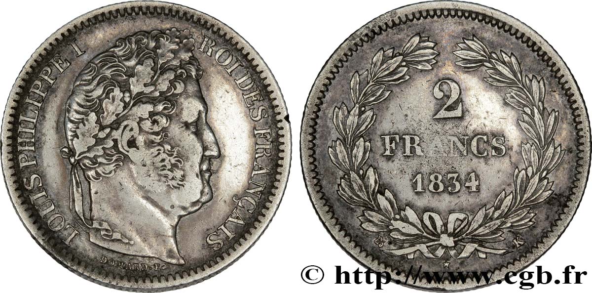 2 francs Louis-Philippe 1834 Bordeaux F.260/35 SS53 