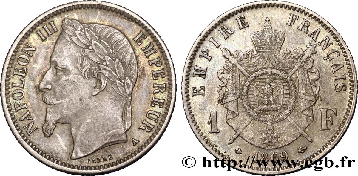 1 franc Napoléon III, tête laurée 1869 Paris F.215/14 MBC48 