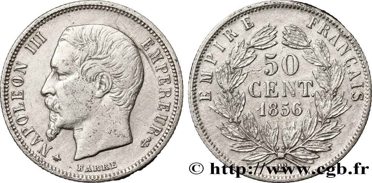 50 centimes Napoléon III, tête nue 1856 Strasbourg F.187/6 MBC40 