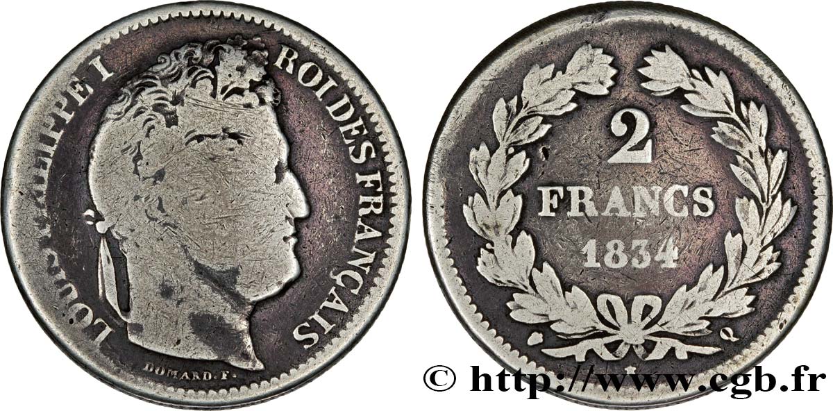 2 francs Louis-Philippe 1834 Perpignan F.260/39 VF20 