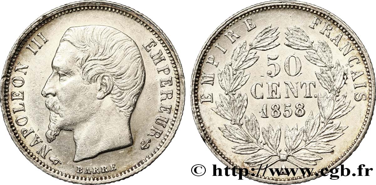 50 centimes Napoléon III, tête nue 1858 Paris F.187/9 TTB48 