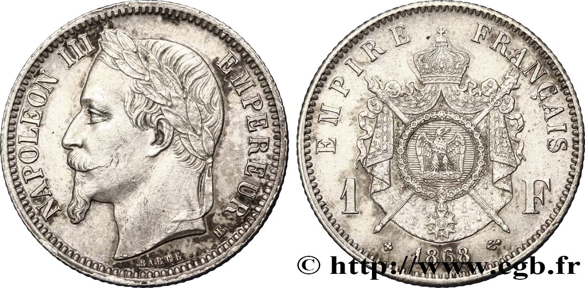 1 franc Napoléon III, tête laurée 1868 Strasbourg F.215/11 EBC58 