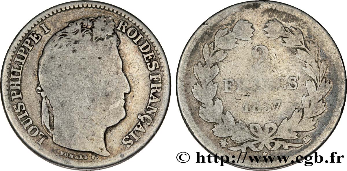 2 francs Louis-Philippe 1837 Strasbourg F.260/60 G6 