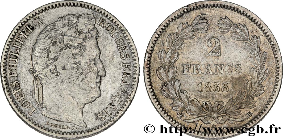 2 francs Louis-Philippe 1838 Strasbourg F.260/67 TB30 