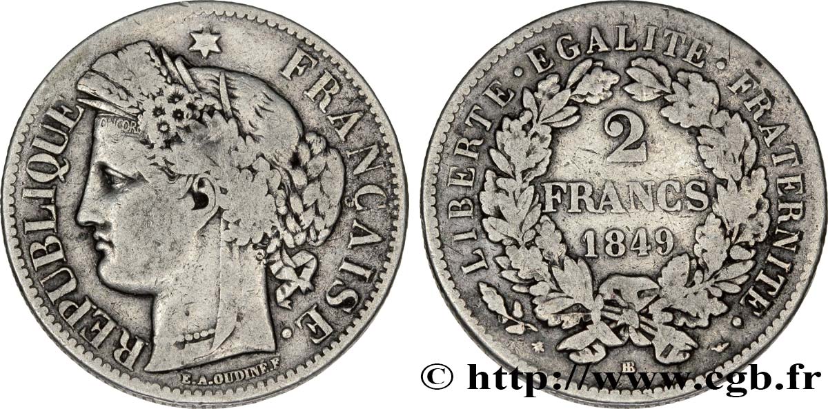 2 francs Cérès, IIe République 1849 Strasbourg F.261/2 S25 