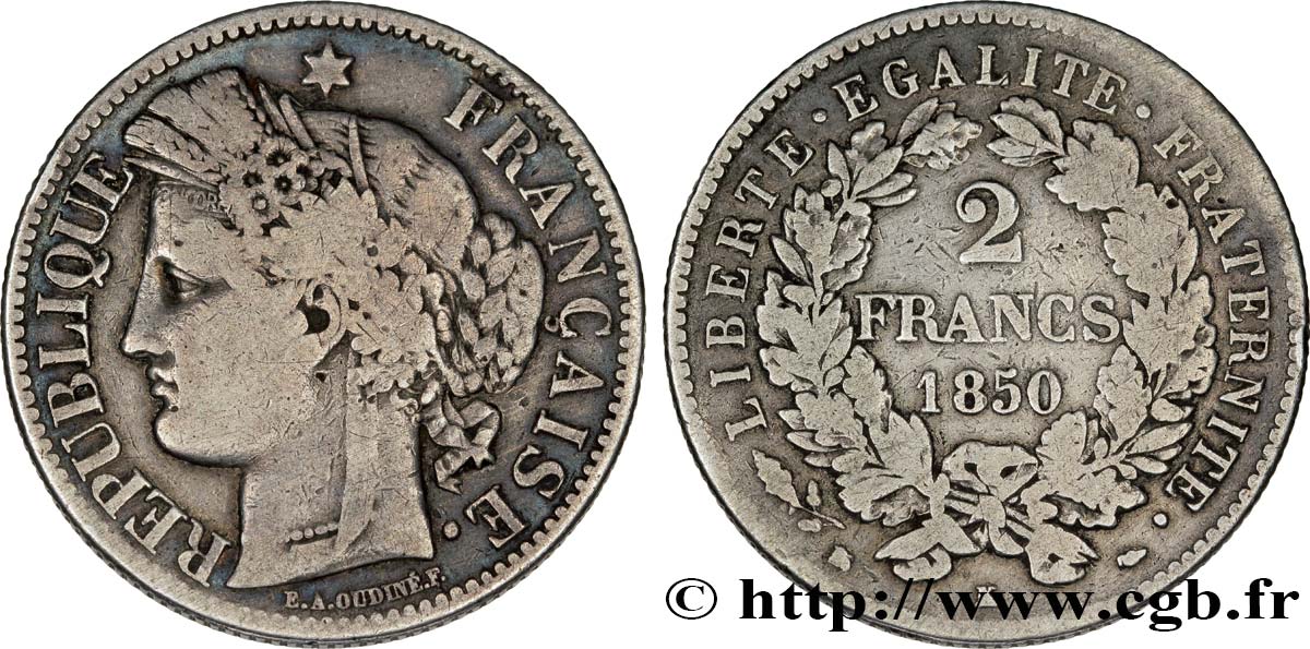 2 francs Cérès, IIe République 1850 Bordeaux F.261/6 S20 