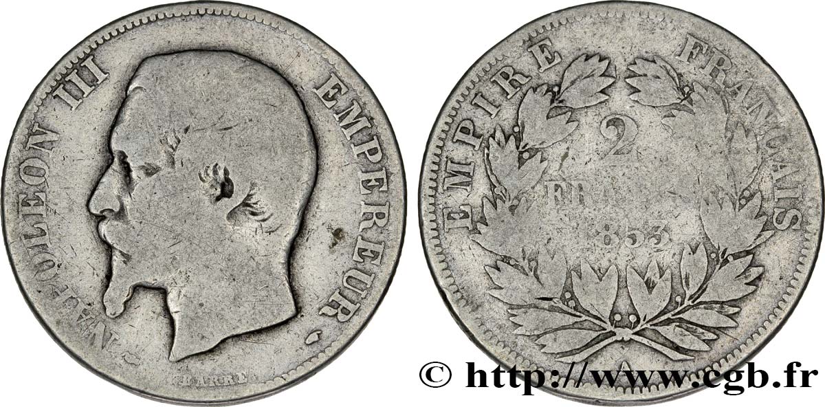 2 francs Napoléon III, tête nue 1853 Paris F.262/1 B10 