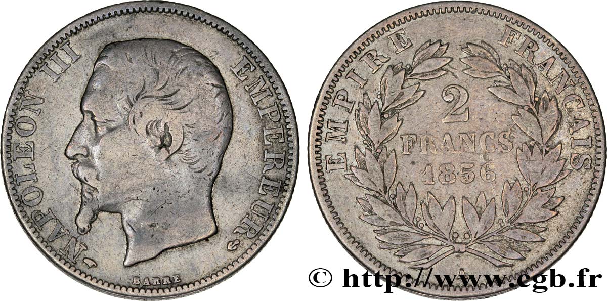 2 francs Napoléon III, tête nue 1856 Paris F.262/4 VF28 