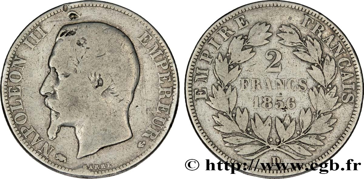 2 francs Napoléon III, tête nue 1856 Lyon F.262/8 SGE11 