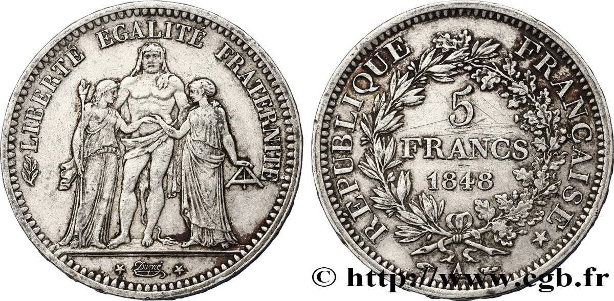 5 francs Hercule, IIe République 1848 Paris F.326/1 BB40 