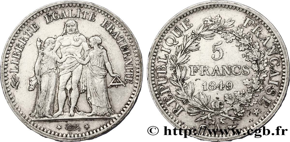 5 francs Hercule, IIe République 1849 Paris F.326/5 TTB40 