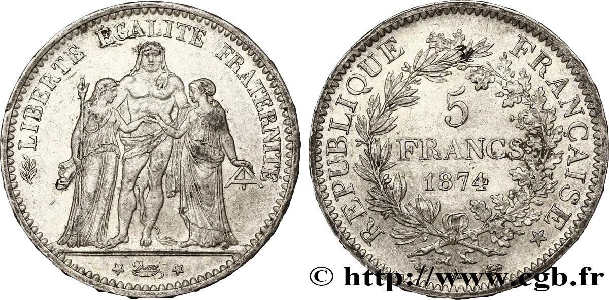 5 francs Hercule 1874 Paris F.334/12 TTB50 