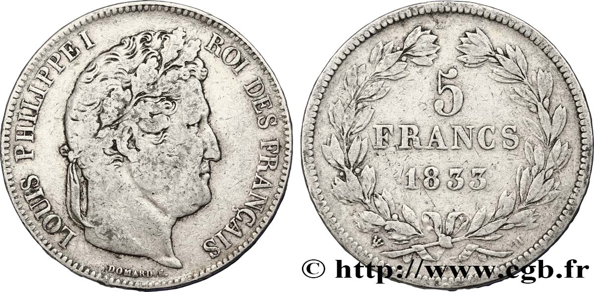 5 francs IIe type Domard 1833 La Rochelle F.324/18 VF20 