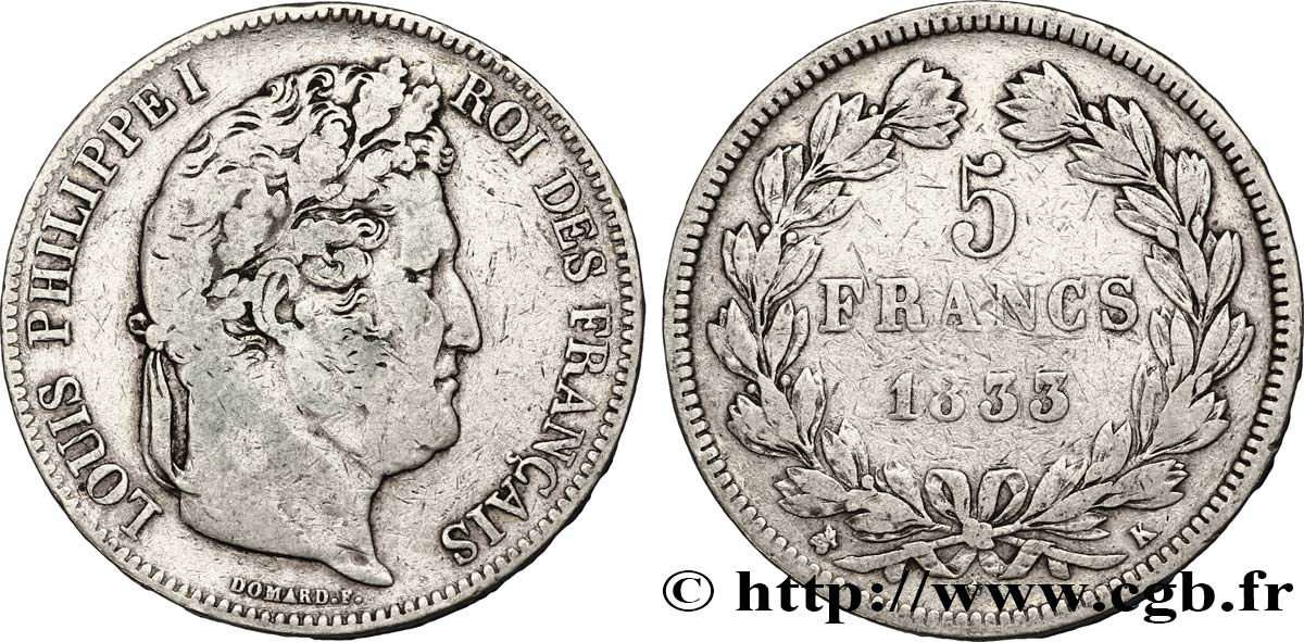 5 francs IIe type Domard 1833 Bordeaux F.324/21 VF25 