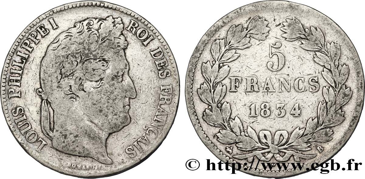 5 francs IIe type Domard 1834 Rouen F.324/30 MB20 