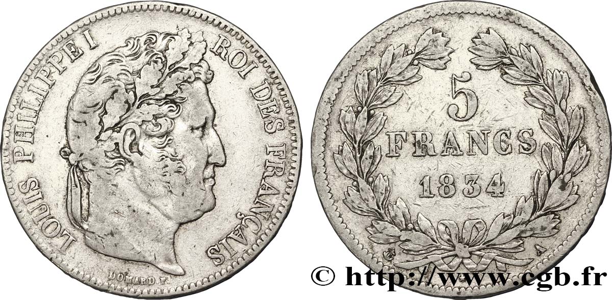 5 francs IIe type Domard 1834 Paris F.324/29 MBC40 