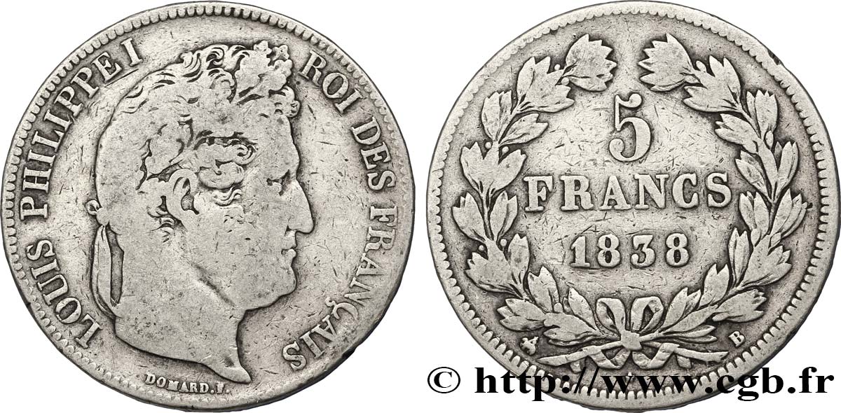 5 francs IIe type Domard 1838 Rouen F.324/69 VF20 