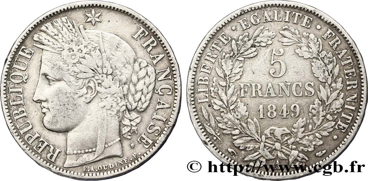 5 francs Cérès, IIe République 1849 Paris F.327/1 S25 