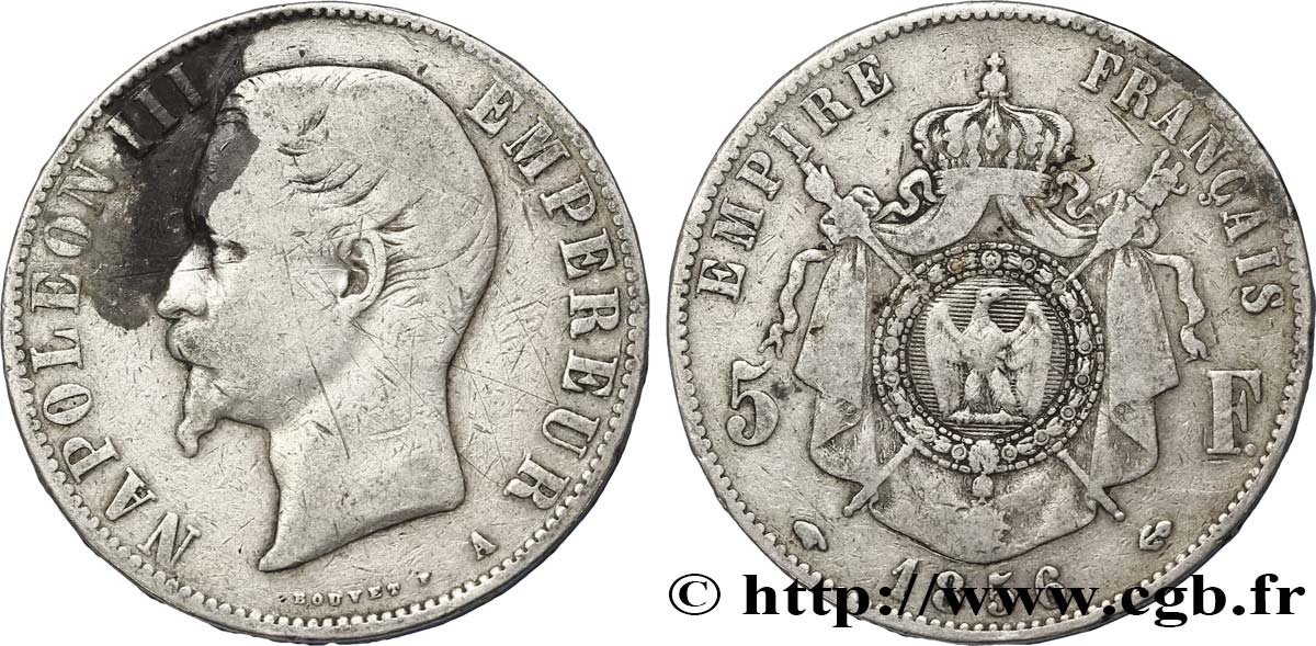 5 francs Napoléon III, tête nue 1856 Paris F.330/6 S25 