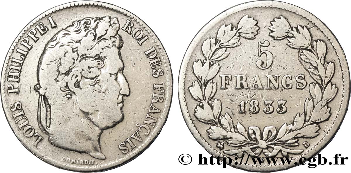 5 francs IIe type Domard 1833 Rouen F.324/15 VF30 