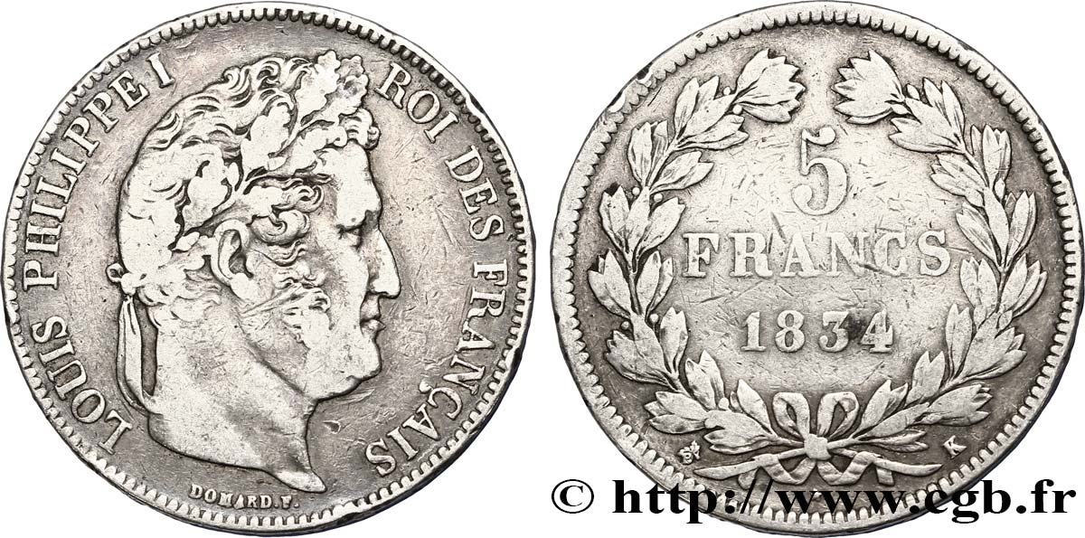 5 francs IIe type Domard 1834 Bordeaux F.324/35 BC25 