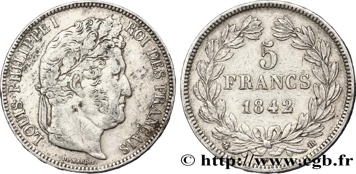 5 francs IIe type Domard 1842 Strasbourg F.324/97 MBC40 