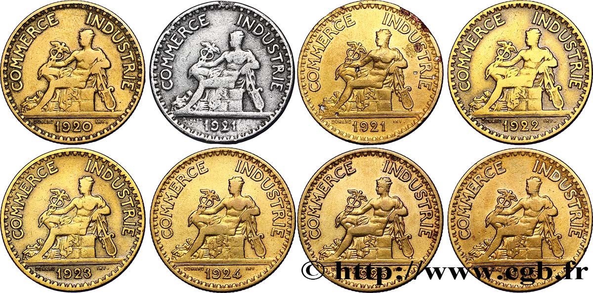 Lot de 8 pièces de 2 francs Chambres de Commerce - - F.267/- BC/MBC 