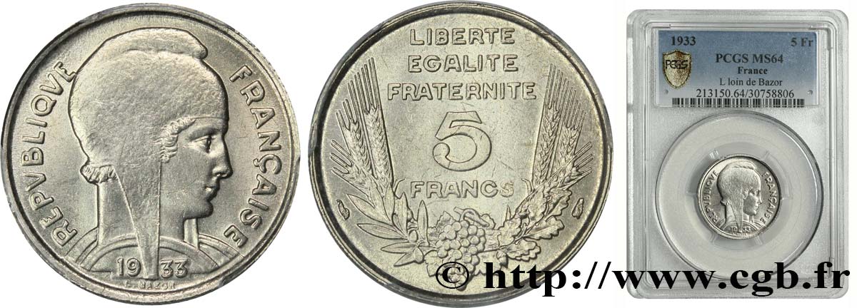 5 francs Bazor 1933  F.335/2 SC64 