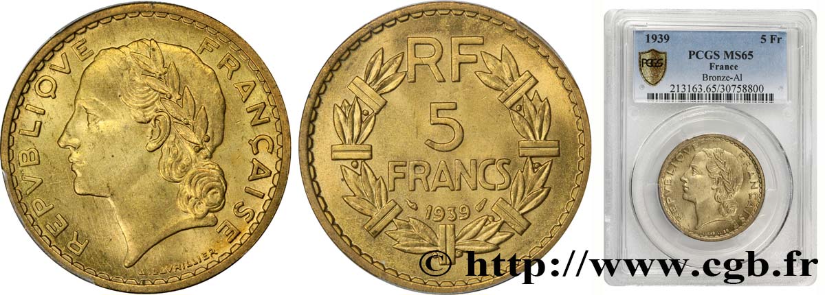 5 francs Lavrillier, bronze-aluminium 1939  F.337/3 FDC65 PCGS