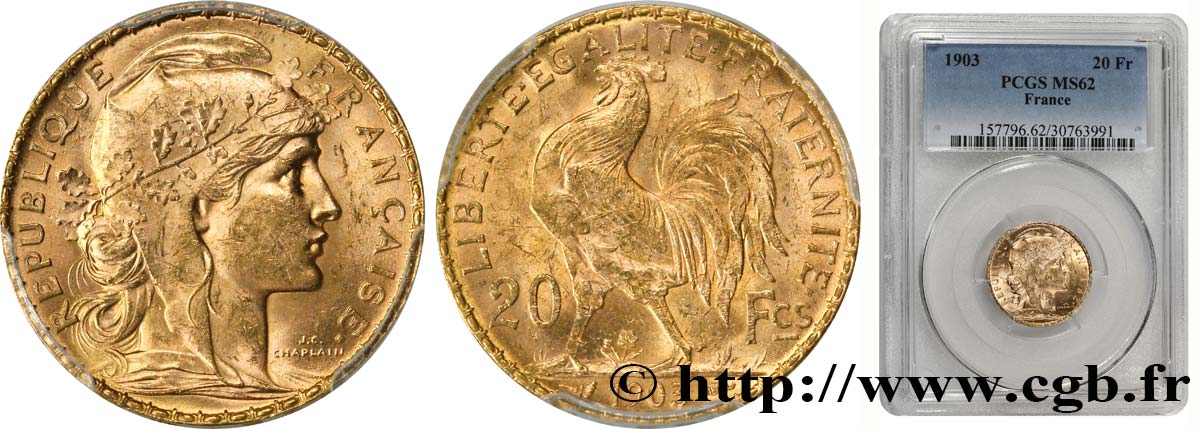 20 francs or Coq, Dieu protège la France 1903 Paris F.534/8 MS62 