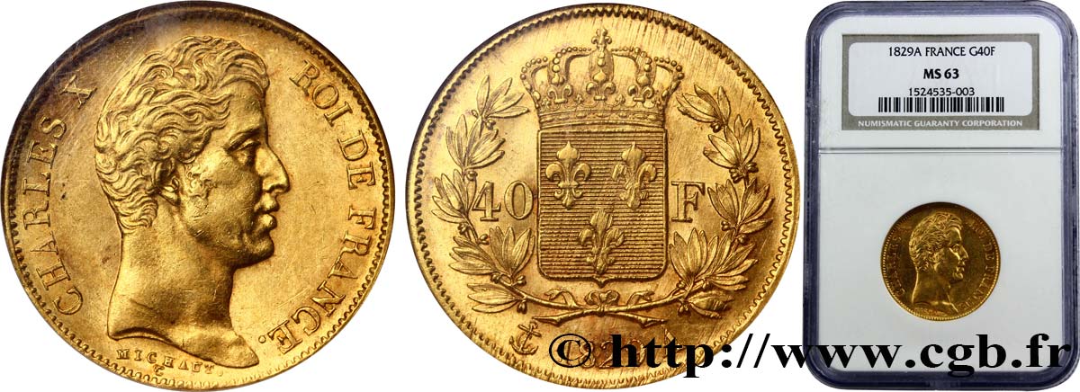 40 francs or Charles X, 2e type 1829 Paris F.544/4 SPL63 NGC