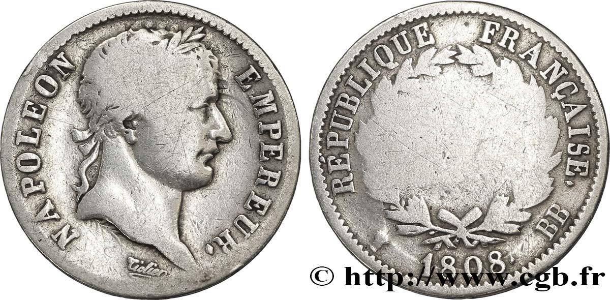 1 franc Napoléon Ier tête laurée, République française 1808 Strasbourg F.204/4 GE5 