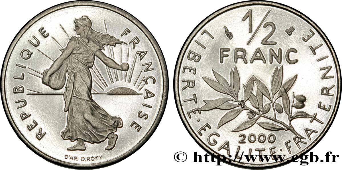 1/2 franc Semeuse, BE (Belle Épreuve) 2000 Pessac F.198/43 var. MS65 