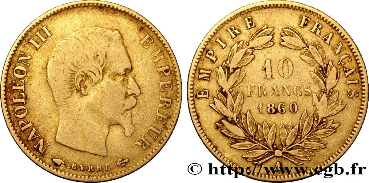 10 francs or Napoléon III, tête nue 1860 Paris F.506/9 MB25 