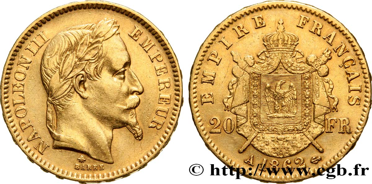 20 francs or Napoléon III, tête laurée 1862 Paris F.532/4 TTB 