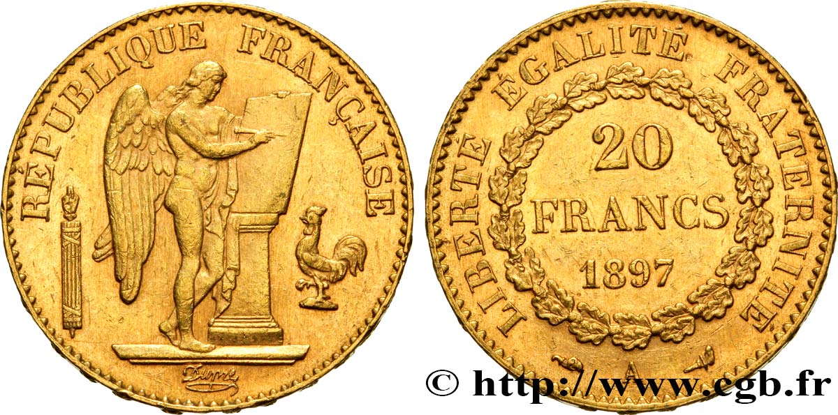 20 francs or Génie, Troisième République 1897 Paris F.533/22 AU50 