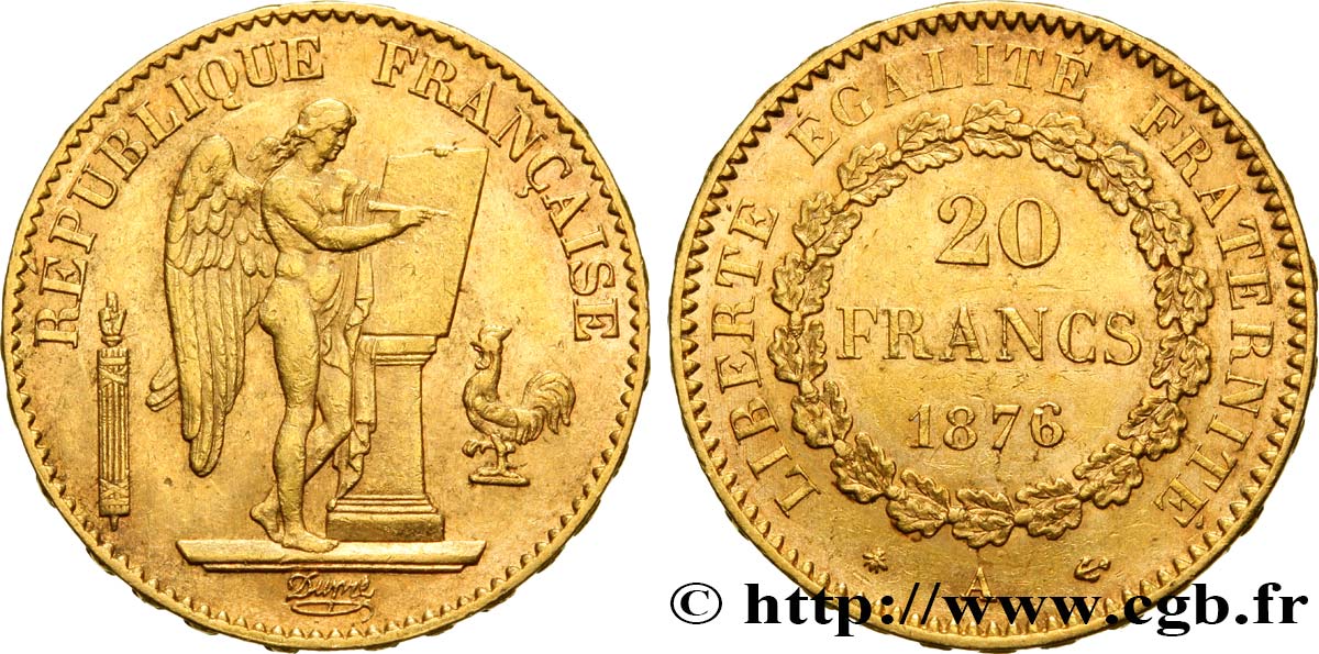 20 francs or Génie, Troisième République 1876 Paris F.533/4 XF48 