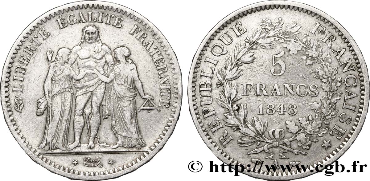 5 francs Hercule, IIe République 1848 Paris F.326/1 BC35 