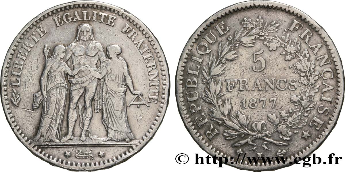 5 francs Hercule 1877 Bordeaux F.334/20 VF30 