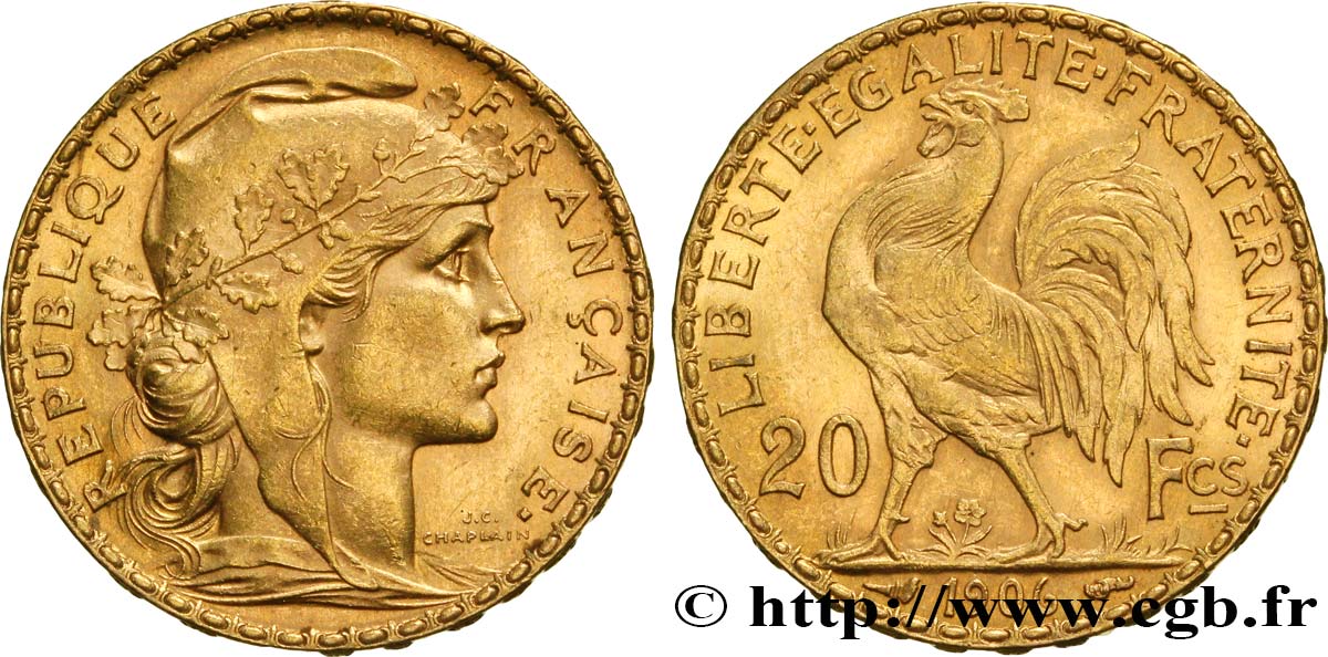 20 francs or Coq, Dieu protège la France 1906 Paris F.534/11 AU50 