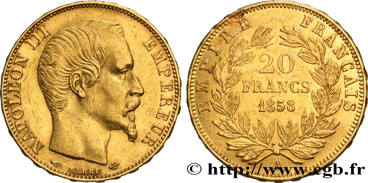 20 francs or Napoléon III, tête nue 1858 Paris F.531/13 TTB 