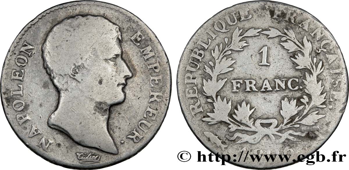 1 franc Napoléon Empereur, Calendrier grégorien 1806 Bordeaux F.202/4 VG10 