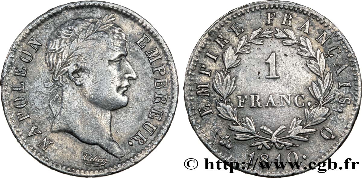 1 franc Napoléon Ier tête laurée, Empire français 1810 Perpignan F.205/25 BB40 